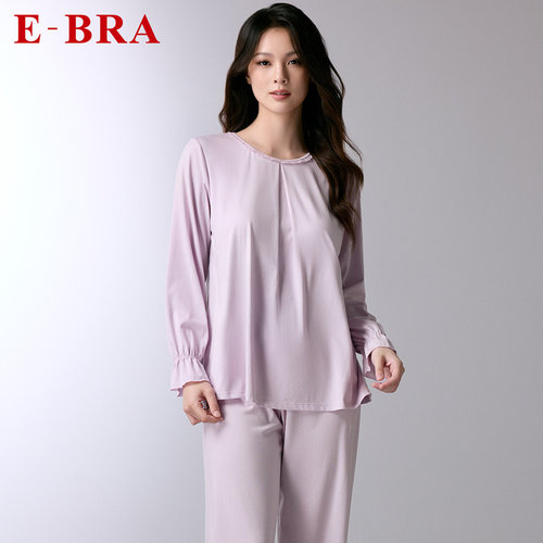 安莉芳旗下E-BRA圆领长袖睡衣带杯女士家居服套装KL00175