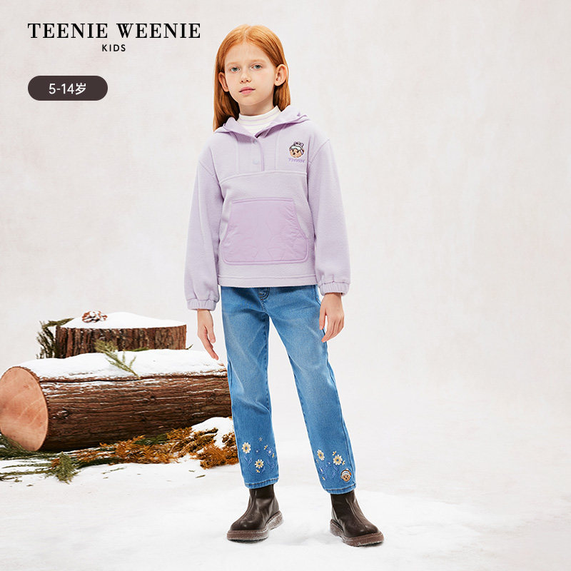 TeenieWeenie Kids小熊童装24秋冬女童加绒刺绣牛仔裤TKTJ244V51A