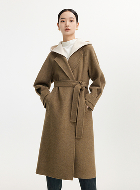 迪赛尼斯 通勤气质 大衣撞色连帽中长款 外套女D24402C8996
