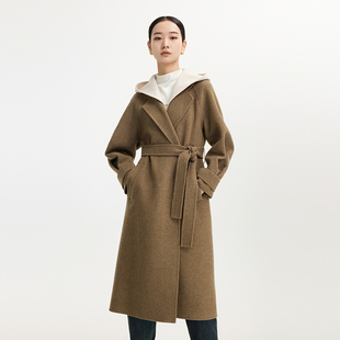 迪赛尼斯 通勤气质 大衣撞色连帽中长款 外套女D24402C8996