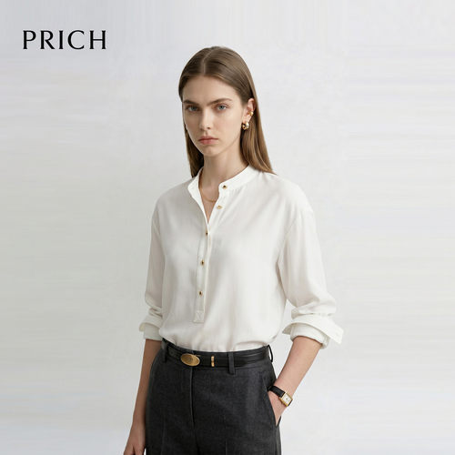 PRICH简约高智小立领纯色衬衫2026秋季新款宽松休闲通勤上衣女
