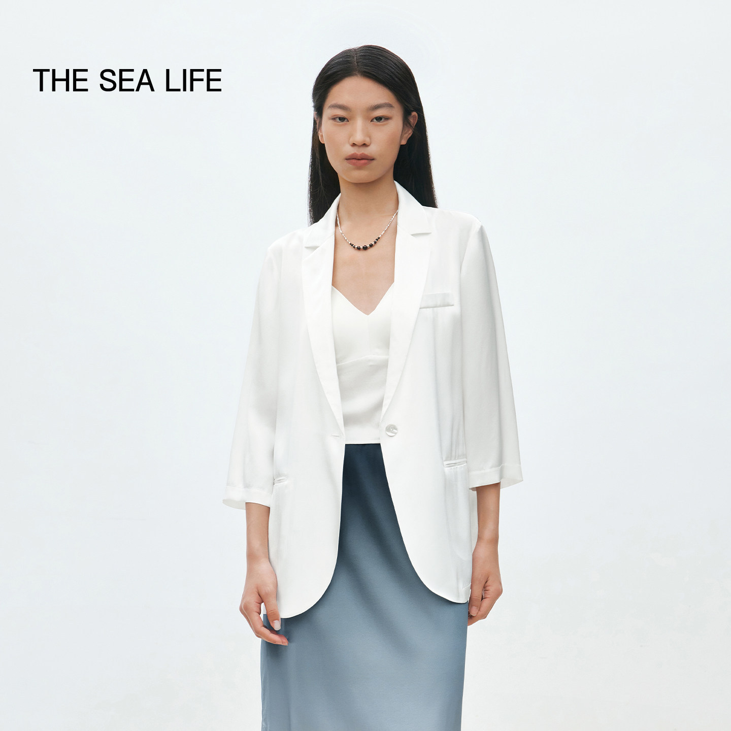 欧海一生七分袖西装女2026夏季新款白色休闲通勤外套