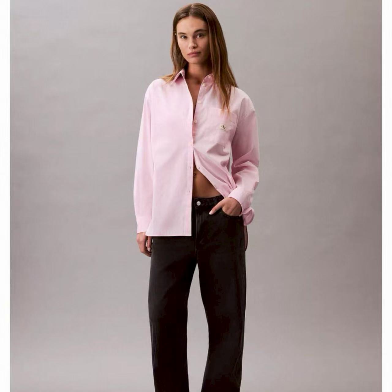 CK Jeans25早秋新女士通勤经典布标宽松府绸长袖衬衫47C143G