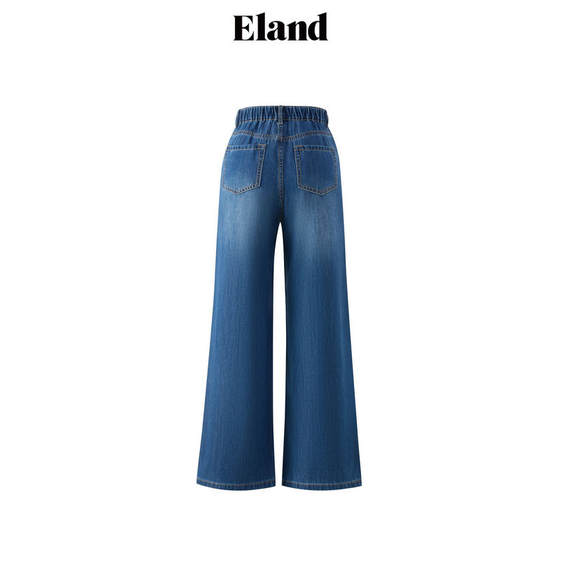 Eland牛仔裤女复古风小高腰设计休闲阔腿裤2025春季