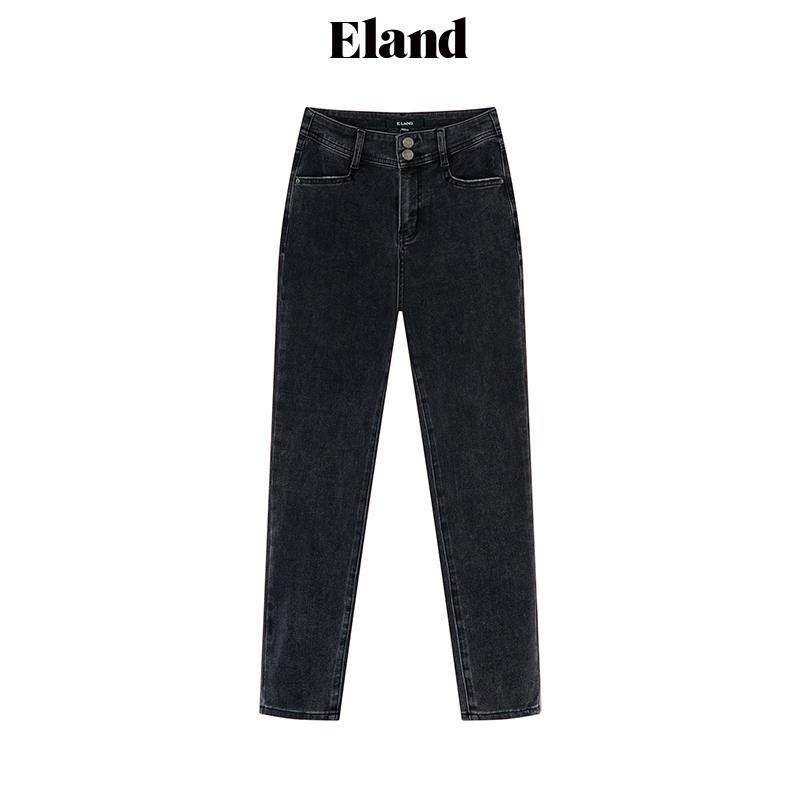 Eland牛仔裤女简约复古风清爽显瘦小高腰裤子EETJD49E02