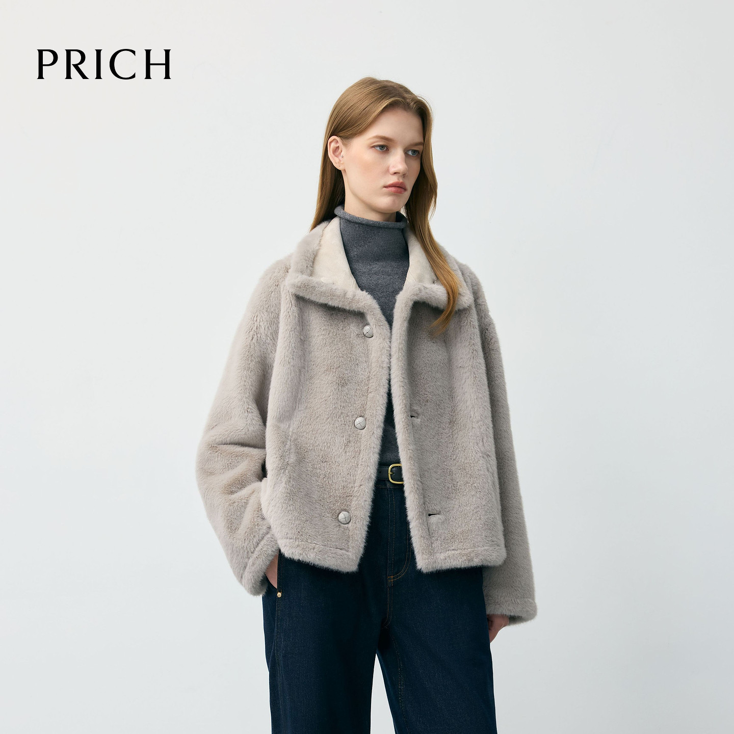 PRICH时尚复古双面穿软糯毛绒感外套2025冬季新款短款上衣女