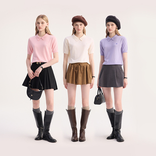 TeenieWeenie小熊女装毛针织衫25年秋款简约短袖毛衣TTKW254907E