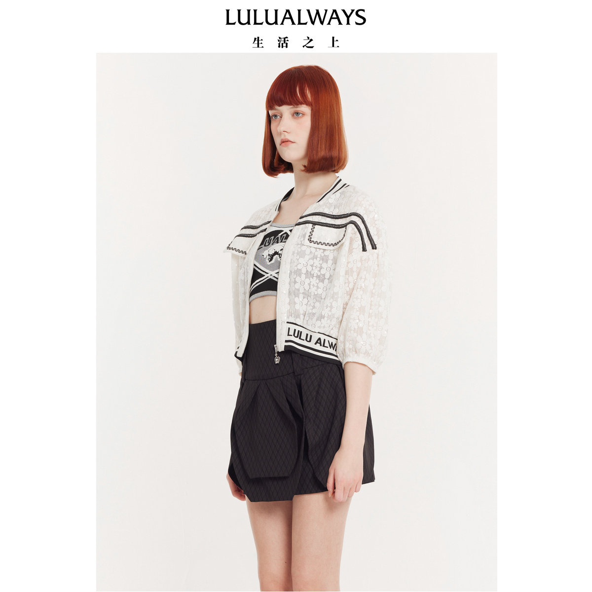 LULUALWAYS女士时尚优雅通勤蕾丝薄款短外套LPB1005