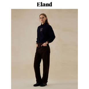 Eland衣恋卫衣女学院风圆领落肩露脐刺绣短款 EEMTE49B01 上衣秋季