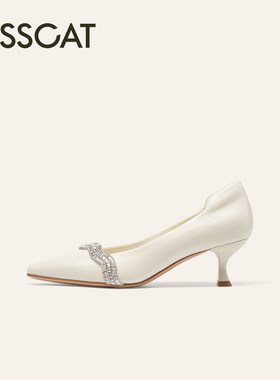 KISSCAT接吻猫[星河涟漪]晚宴高跟鞋尖头舒适白色单鞋K76120A-13