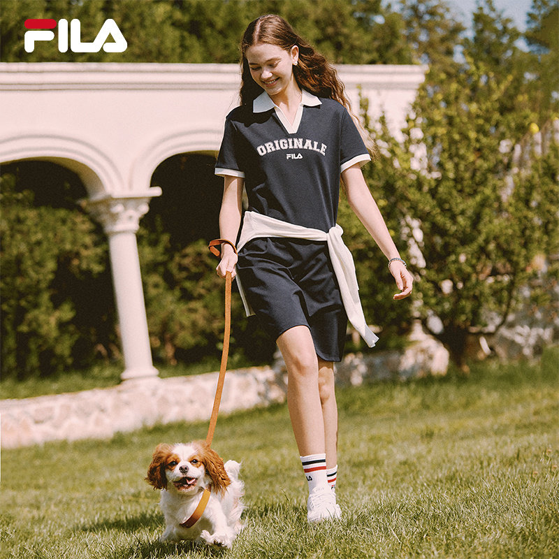 FILA 斐乐官方女子苏珊连衣裙2025秋季基础POLOT恤裙F11W539302F