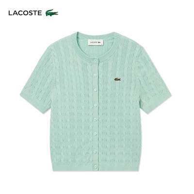 LACOSTE法国鳄鱼女装25春季纯色绞花短袖针织开衫|AF7197-98