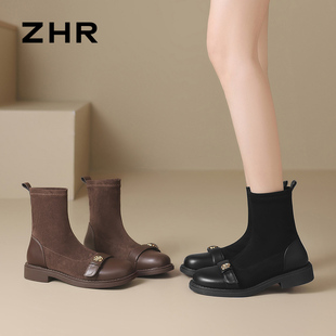 ZHR则则厚底显高时尚袜靴弹力靴2025秋冬新款瘦瘦靴女靴短靴EH203