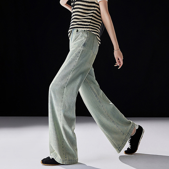 dme德玛纳春秋破缝线斜袋直筒裤装饰女式牛仔裤G540322142601