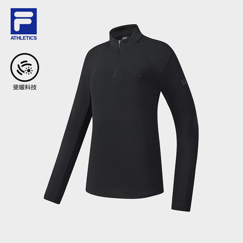 FILA 斐乐官方女子针织长袖衫2025冬季加绒半拉炼长TA11W547203F