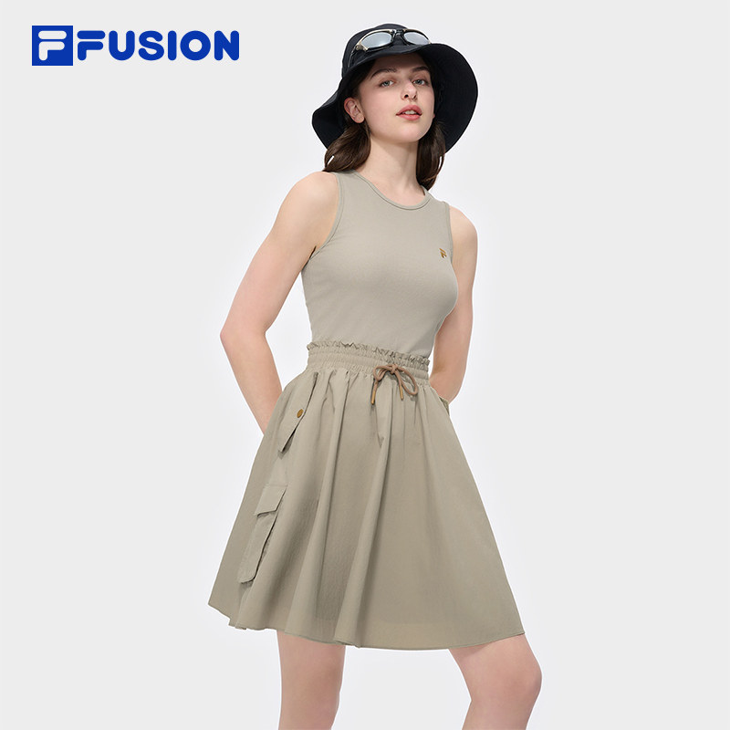 FILA FUSION斐乐潮牌女子连衣裙2025夏季装无袖连身裙T11W527309F