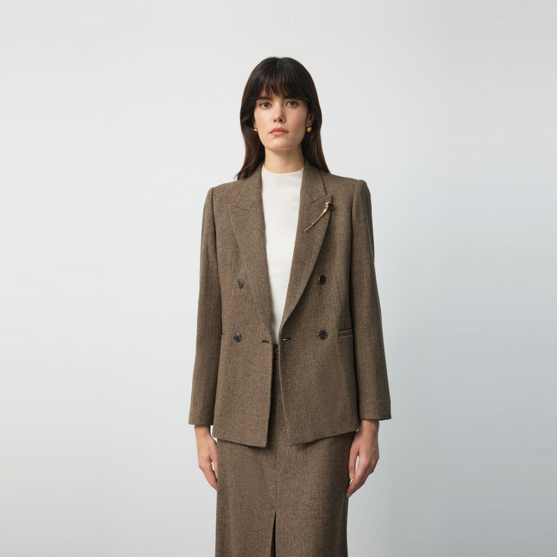 PRICH时尚复古人字纹西装2025秋季新款通勤外套女PRJKF4T01E