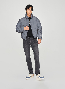 Lee24秋冬舒适版压花Logo图案蓝灰色男夹棉外套保暖