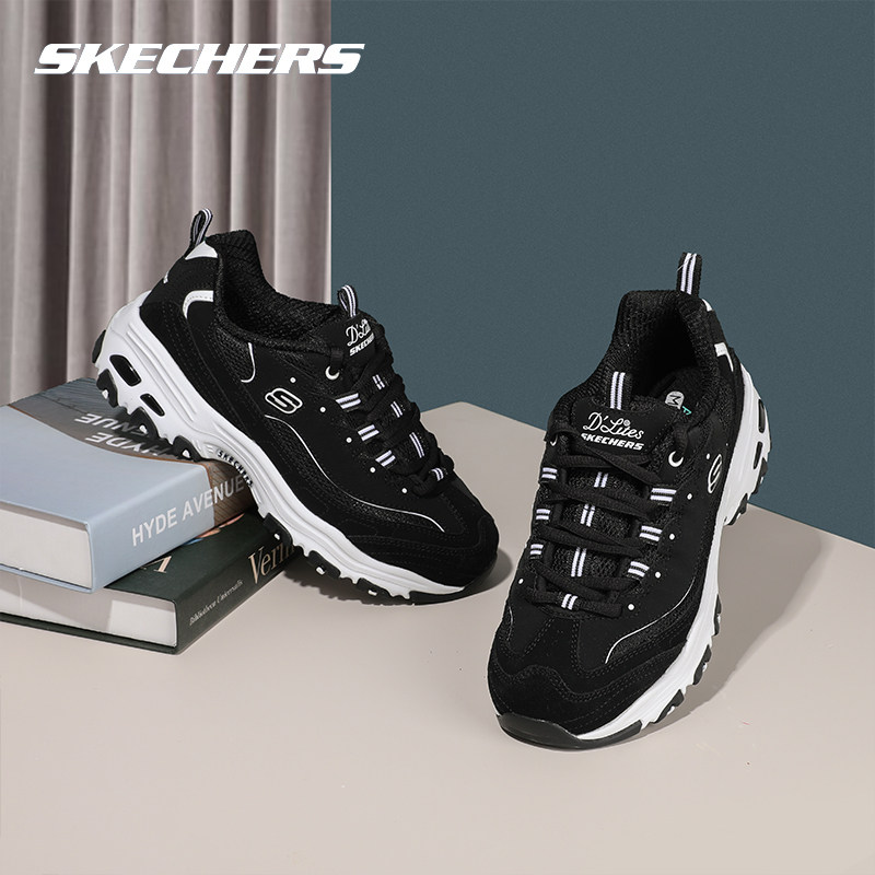 SKECHERS斯凯奇女鞋舒适记忆棉熊猫鞋轻便运动鞋休闲鞋13148-BKW