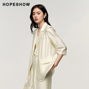 红袖/HOPESHOW法式显瘦西装秋季女装翻领中袖外套89124262201