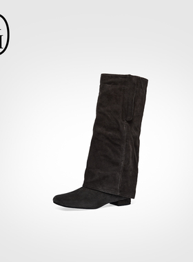 ASH女靴KIMONO低跟高筒靴女性感显瘦尖头粗跟长靴AP303L12055