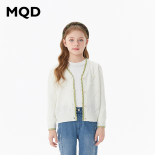 MQD女童秋季甜美优雅撞色花边针织开衫毛衣234310706