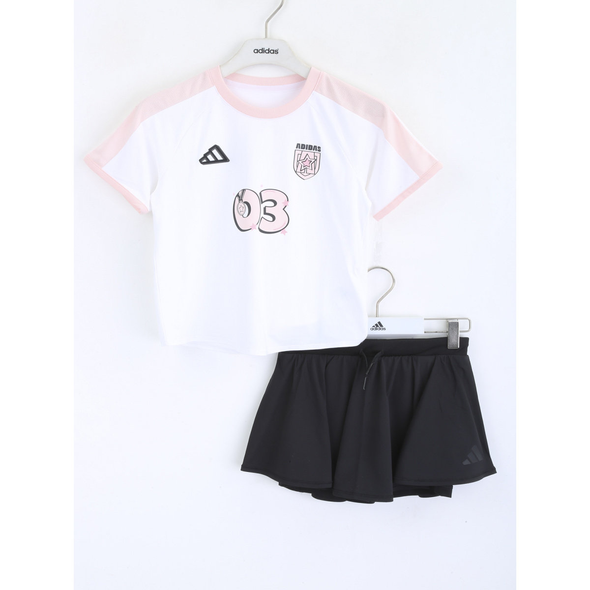 Adidas kids阿迪达斯女小童凉感运动休闲短袖套装JM3455