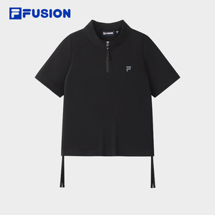 FILA FUSION斐乐潮牌女子针织短袖衫2025秋修身T恤T11W533121C