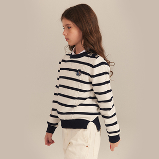 eland kids童装2024年早春女童甜美条纹圆领针织衫毛衣