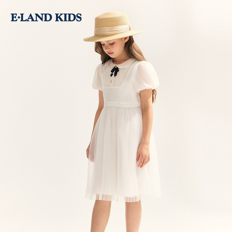 eland kids衣恋女童连衣裙26年夏甜美公主裙网纱裙小白裙