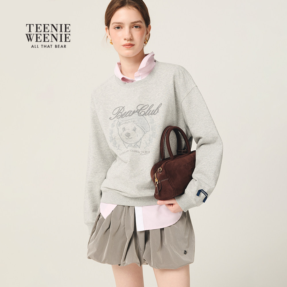 TeenieWeenie小熊女装2025秋季萌趣大熊图案休闲舒适圆领卫衣