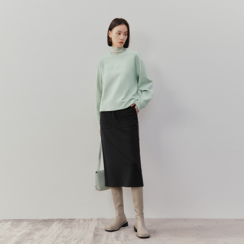 MM麦檬商场同款22年秋冬通勤暗灰中长直筒显瘦半身裙女5DA143391图片