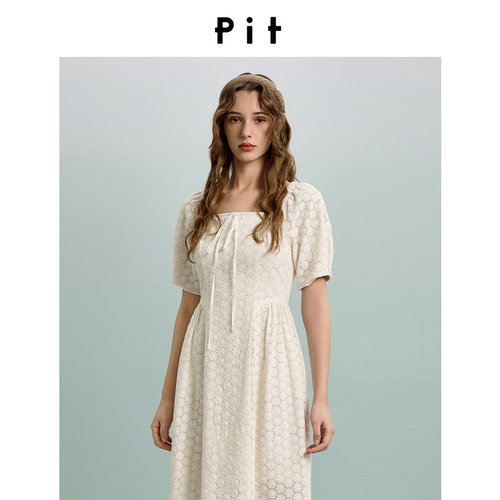 PIT女装夏装中袖连衣裙收腰法式氛围感泡泡袖女连衣裙103D520478