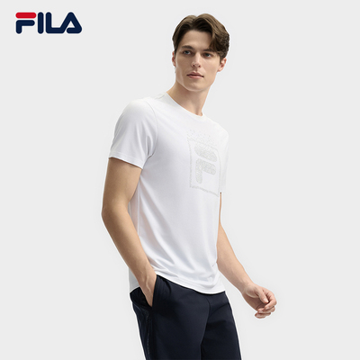 FILA 斐乐运动短袖T恤男夏季商务圆领针织短袖衫上衣F11M523119A