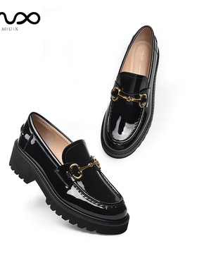 MUX迈思经典牛皮乐福鞋圆头马衔扣深口单鞋82020