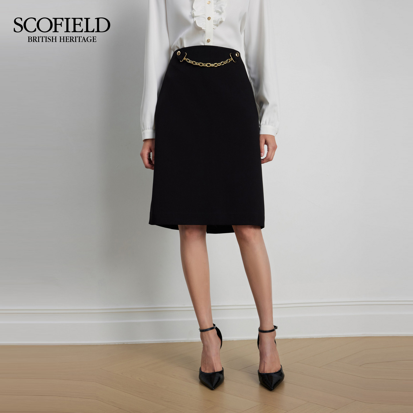 Scofield女装简雅气质A字半身裙修身短裙可拆卸链条2025秋季新品