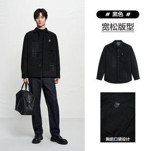 【商场同款】太平鸟男装 2025年冬季款黑色长袖衬衫男B2CHF4128
