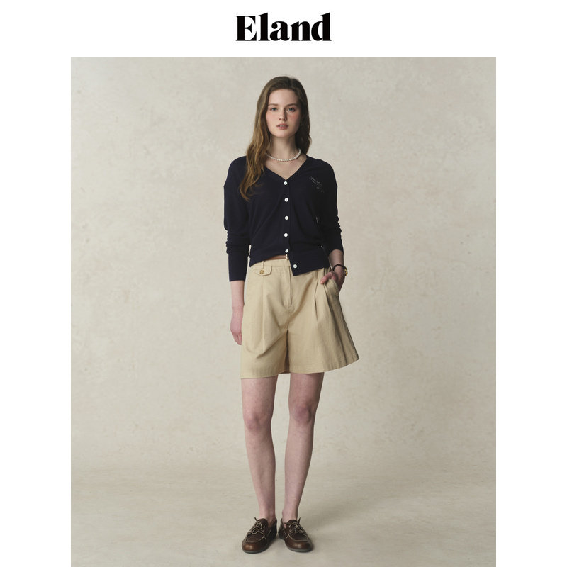 Eland毛针织衫女甜美v领设计长袖上衣外搭2025夏季EECKF24B02