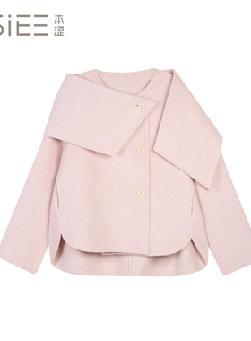BSiEE本涩韩系围巾短款毛呢外套大衣