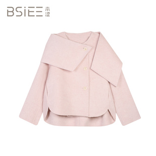 BSiEE本涩韩系围巾短款毛呢外套大衣