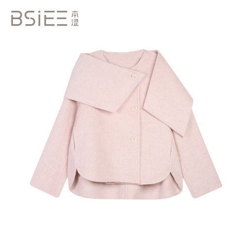 BSiEE本涩韩系围巾短款毛呢外套大衣