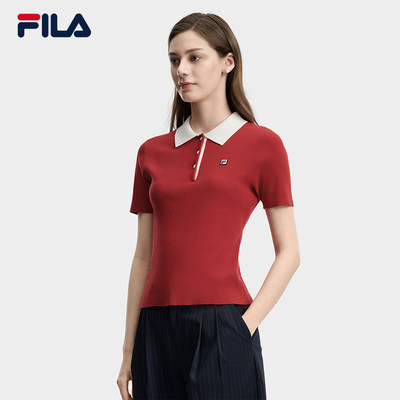 FILA斐乐短袖编织衫女夏季运动短装休闲轻薄polo上衣F11W628411F