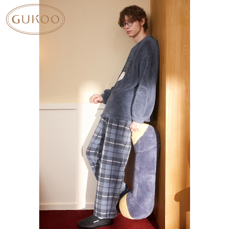 Gukoo/果壳迪士尼路西法睡衣男秋冬保暖家居服外穿824416211204