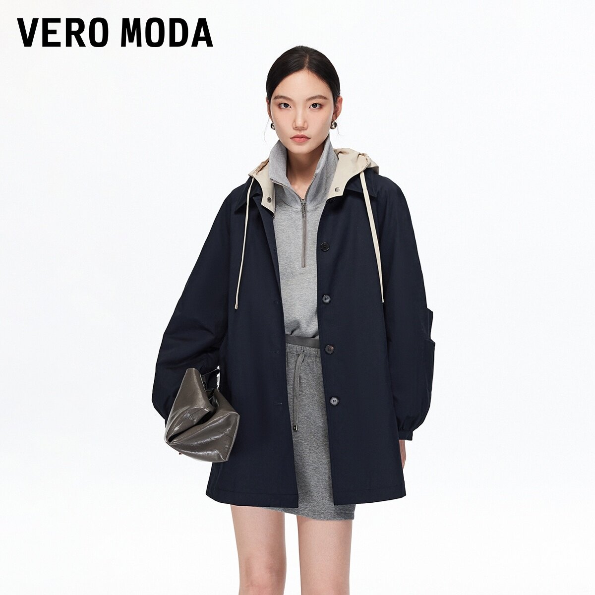 Vero Moda风衣2025秋季新款可拆卸帽子宽松外套休闲325321010