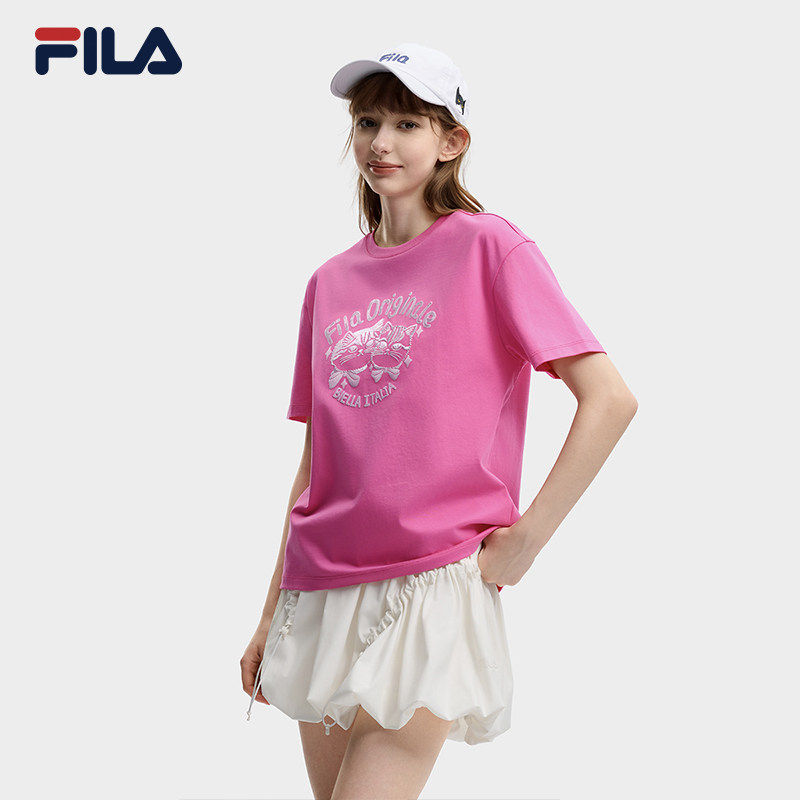 FILA斐乐女子针织短袖衫2026夏新款休闲纯棉圆领T恤F11W629101F