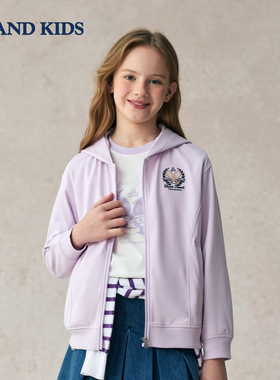 eland kids女童外套2025年秋学院风运动连帽卫衣外套EKCMF3825A