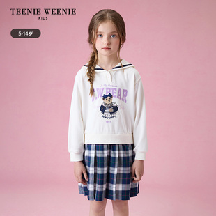 TeenieWeenie Kids小熊童装女童学院格纹拼接卫衣裙