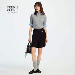 TeenieWeenie小熊女25秋款绞花轻薄短袖毛衣