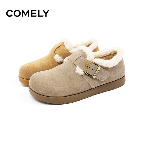 COMELY/康莉雪地毛毛鞋加绒保暖平底加厚博肯女鞋KJH48861J