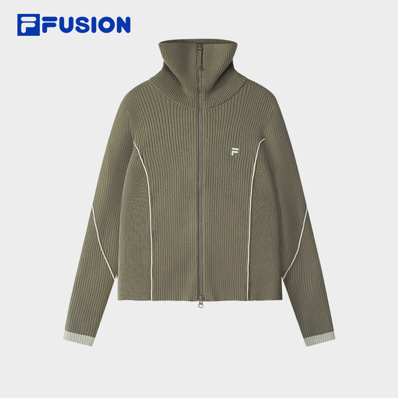 FILA FUSION斐乐潮牌编织外套女时尚修身高领毛衣开衫T11W545402A